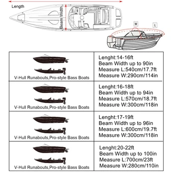 X AUTOHAUX 14-22ft 210D Trailerable Loď Kryt Vodotesný UV Protector Rybársky Čln V-tvar Black Sunproof Loď Kryt