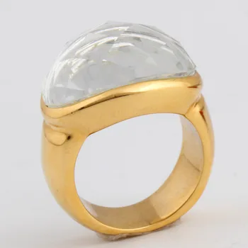 Gold-Farba Nehrdzavejúcej Ocele, Snubné Prstene, Šperky, Módne Prstene Pre Ženy Strany Šperky S Biely Kameň