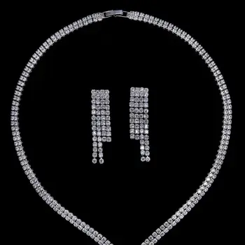 CZ Zirkónmi Perly Svadobné Svadobné Náhrdelníky Náušnice Set Šperkov Sady pre Ženy Prom Šperky Príslušenstvo CN10262