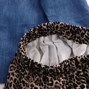 3KS Sada ! 2017 Jar Jeseň Roztomilé Dieťa Dievčatá Oblečenie Batoľa Deti Denim Topy+Leopard Culotte Sukne Detí Dievča Oblečenie Set Sa