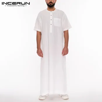 INCERUN Islamskej Moslimských Kaftan Mužov Dlhý Rukáv jednofarebné Šaty 2021 Mužov Jubba Thobe Blízkom Východe arabského Dubaj Thobe Abaya S-5XL