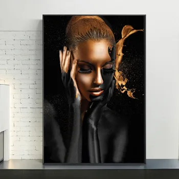 Africké Umenie Žena Black Gold Nahé olejomaľby a Vytlačí Škandinávskych Stene Obraz na Plátne Cuadros Plagáty pre Obývacia Izba