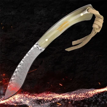 Doprava zadarmo Damasku nôž vysokú tvrdosť zlato hodváb horn zber nôž oblasti prežitie rovný nôž vonkajšie nástroje