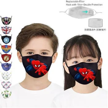Masku na tvár Cartoon Opakovane Dieťa Masky Anime Spider Tlače Čiernej Masky Textílie Ochranné PM2.5 Umývateľný Bavlnený Filter Maska Deti