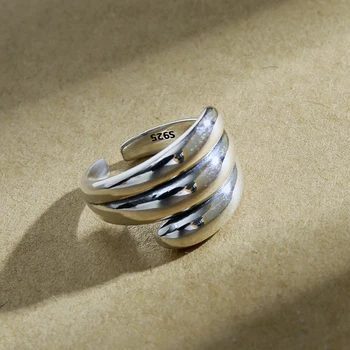 Kinel Minimalistický Štýl 925 Sterling Silver Ring Vintage Šperky Geometrické Vlna Otvoriť Prstene Pre Ženy Strany Punk Jemné Šperky