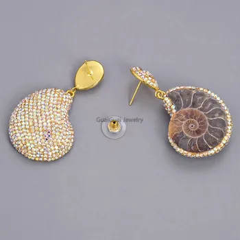 GG Šperky Prírodné Ammonite Skamenelín Náušnice