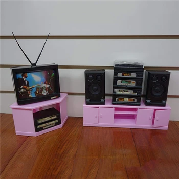 Nový Príchod Retro TV Zábavu Set pre Bábiku Barbie Nábytok 1/6 Rozsahu Miniatúrne Obývacia Izba Príslušenstvo TV Kabinet Hi-Fi