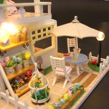 DIY Doll House Drevená Bábika Domy Miniatúrne MINI domček pre bábiky s Nábytkom Súprava s LED Hračky pre Deti Vianočný Darček M033 RUŽOVÁ LOFT