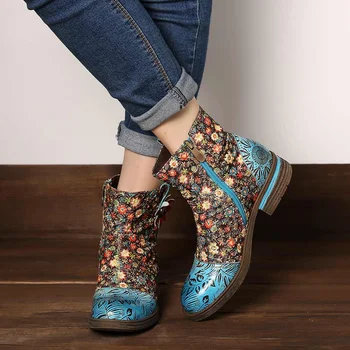Socofy Ženy Kvety Spojov Originálne Kožené Pohodlné Členkové Topánky Dámy Topánky Elegantné Topánky Ženy Botines Mujer 2020