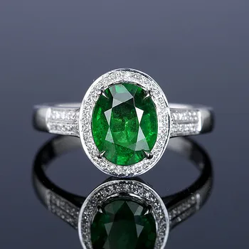 Móda vintage oválne green crystal emerald kamene, diamanty prstene pre ženy biele zlato strieborná farba šperky bijoux bague dary