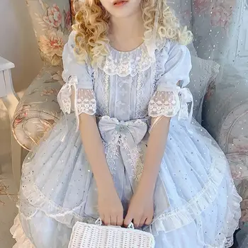 Palác princezná denne sladké lolita šaty vintage čipky bowknot o-krku vysoký pás viktoriánskej šaty kawaii dievča gothic lolita op cos