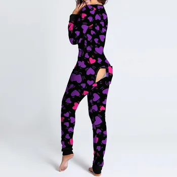 Sexy Ženy Pijamas Onesies Tlač Dlhý Rukáv Tlačidlo Klapka tvaru Odev Dospelých Jumpsuit Pyžamo Femme Sleepwear Romper Mujer o5