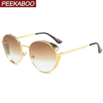 Peekaboo zlato okrúhle slnečné okuliare ženy retro 2021 kovový rám štít slnečné okuliare pre mužov uv400 brown gradient objektív letné štýl