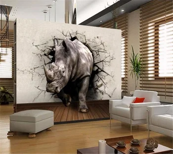 Wellyu Prispôsobené veľké nástenné 3d tapeta nostalgické retro rhino trojrozmerná nástenná maľba pozadia, tapety zo steny