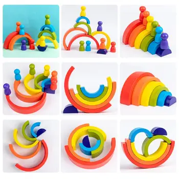 Hračky pre deti 12Pcs 6pcs Rainbow Bloky Drevené Hračky Pre Deti, Veľké Tvorivé Rainbow Stavebné prvky Montessori Vzdelávacích Hračiek