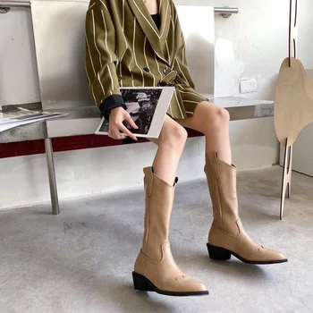 Ženy Západnej Polovici Teľa Topánky PU Kožené Boot Dámy Čierny Kovboj Retro Žien Pracujúcich Oxford Topánky Žena Vintage Bežné