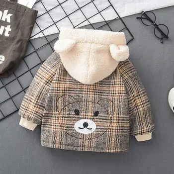 Dieťa Chlapca kabát 0-5 rokov, na jar a na jeseň bunda čalúnená bunda detské Koberčeky kapota bunda Cartoon vyšívané medveď