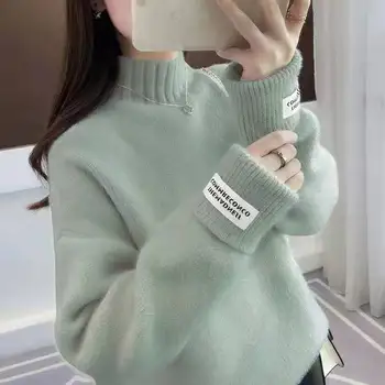 Myseľ-bežné módne žien s vysokým hrdlom vlasy falošné noriek velvet knitwear high-end fashion voľné kórejská verzia kolo-krku sveter