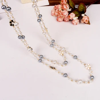Kórejský jeseň zima camellia sveter reťazca pre ženu, žena multi-layer pearl ruže kvet dlhý náhrdelník