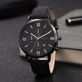 Nové 2020 Mužov Sledujte Fashion Business Retro Dizajn Kožené Jednoduché Quartz Hodiny Calander Náramkové hodinky Rímskou číslicou Kožené hodinky