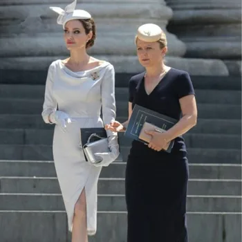 Angelina Jolie podkolienok Matka Nevesty Šaty 2020 Skromné Dlhý Rukáv Celebrity Red Carpet Matka Formálne to Šaty