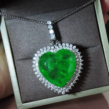 Shipei 925 Sterling Silver Srdce Emerald Paraiba Turmalín Drahokam Svadobné Jemné Šperky, Zásnubné Prívesok Náhrdelník Veľkoobchod