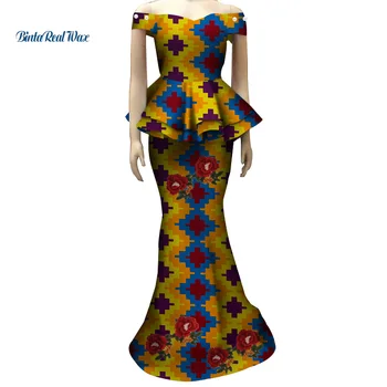 Africké Nášivka Kvet Top a Sukne, Súpravy pre Ženy Bazin Riche Tradičné Africké Ženy Oblečenie 2 Kusy Sukne, Súpravy WY4028
