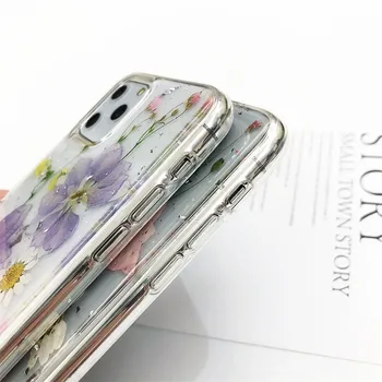 Sušené kvety Strieborné fólie Jasné, Telefón púzdra Pre iPhone XS Max XR X 6 6 7 8 Plus 11 Pro Max SE Mäkké Silikónové Zadný Kryt