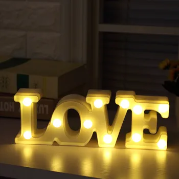 LED Svetlo LÁSKY Romantická Svadba Stojí Písmeno Lampy, Osvetlenie sa rozsvieti Biele Plastové Valentína Láska Priateľka Darčeky L4
