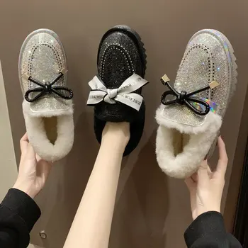 Sneh topánky 2020 jeseň a zimu nové drahokamu lúk s plochým dnom Módne kórejská verzia kryt nohy študentov Maomao plátenné topánky