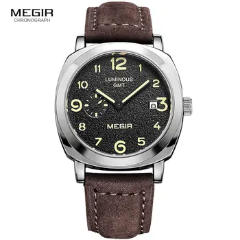 MEGIR módne vojenské kožené quartz hodinky mužov bežné obchodné nepremokavé svetelný analógové náramkové hodinky muž doprava zadarmo 1046