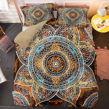 3D Mandala posteľná bielizeň Sady Indickej Perinu Nastaviť Cumlík Zahŕňa Mäkké Textílie Twin Plný Kráľ, Kráľovná Veľkosť