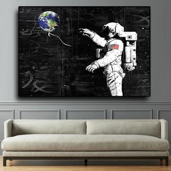 Plátno Obrazy Astronaut a zem v kozmickom Priestore obrazov na Stenu HD Tlačených Plagáty pre Obývacia Izba