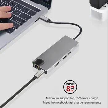 9-V-1 Typ C Rozbočovač USB, C, HDMI, VGA RJ45 Porty USB 3.0 SD/TF Kariet USB-C Napájanie Doručenia pre MacBook Pro S PD