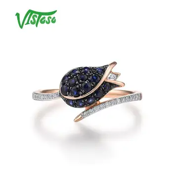 VISTOSO Čistý 14K 585 Rose Gold Ring Pre Ženy Krúžok svieti Diamond Blue Sapphire Luxusné Svadobné Zapojenie Elegantné, Jemné Šperky