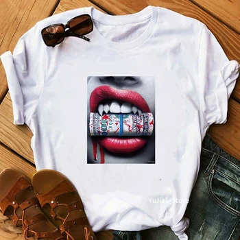 Camiseta tee košele, ženské T-shirt koszulki damskie Harajuku Tričko sexy diamond pery Topy Tričko dámske Letné Tričko Feminina