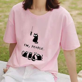 Vtipné Mačku s Maskou Tlač Ružová Ženy T-shirts Vintage Ženy Tričko Kawaii Písmená Famale T-Shirt Estetické Vintage Femme Tees