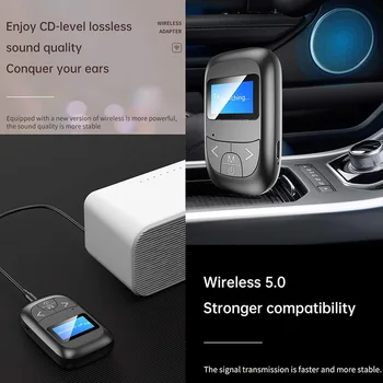 T14 Bluetooth 5.0 Audio Vysielač Prijímač s LED Displej 3.5 mm AUX Wireless Music Adaptér pre Auto, PC Reproduktor
