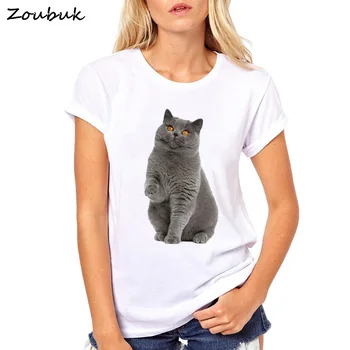 2020 Roztomilý Britská krátkosrstá mačka T-Shirt Ženy Zábavné Stredný Prst Dizajn Tričko priateľka Darček tričko živé zena top Tees