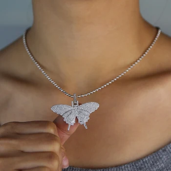 ľadový sa bling prívesok motýľ náhrdelník 18-palcové zlata, striebra plátovaného ruža ružová pinky ženy šperky