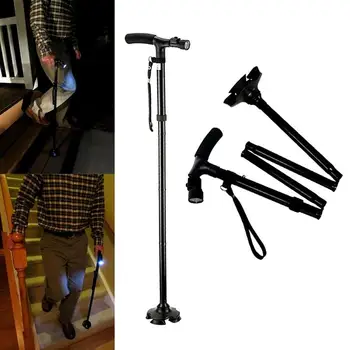 Bezpečnosť Starý Muž Walking Stick LED Teleskopické Palice Barlu Zamestnancov vo Veku T Rukoväť Pól Skladacia Rukoväť Turistika Seniorov Chôdze Mens Baston