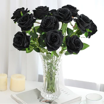 10pcs Black Roses Umelé Falošné Kvety v Interiéri Domova Svadobné Svadobné Kytice Hodváb Ruže Kvet Party Dekorácie