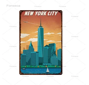New York, Paríž, Londýn Miami City Krajiny Kovové Plagáty Vintage Tin Prihlásiť Steny Výzdoba Domov, Bar, Pub Club Doska Retro Tabule