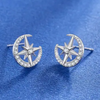 SILVERHOO Žena Klincami Earings 925 Sterling Silver Star Dizajn, Šperky, Zásnubné Strany Darček Lesklé Módne Svadobné Náušnice