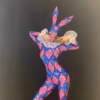 Ženy Sexy Fáze Halloween Jumpsuit Bunny Dievča Cosplay Kostým DS Bar Výkon nočný klub DJ, Spevák Gogo Golier Tanečné Kostýmy