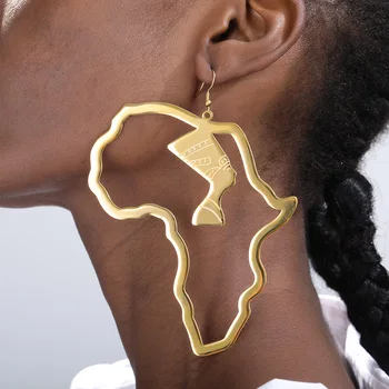 Zlato Egyptskej Kráľovnej Nefertiti Veľké Náušnice Pre Ženy Nehrdzavejúcej Ocele Afriky Mapu Náušnice Nezvyčajné Šperky Afriky Etnických Darček