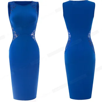 Pekné-navždy Elegantné Modré Čipky Patchwork Šaty, Business Strany Bodycon Ženy Letné Šaty btyB17