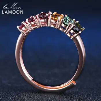LAMOON Multi-farebné Turmalín Prstene Pre Ženy Skutočný Prírodný Drahokam 1.5 ct 925 Sterling Silver Strany Krúžok Jemné Šperky RI005