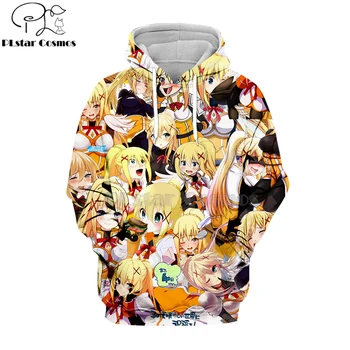 PLstar Vesmíru 2019 Lumbálna Anime hoodies Roztomilý dievča Streetwear Hoody Tme Konosuba Komické 3D Tlač Harajuku Zips bunda