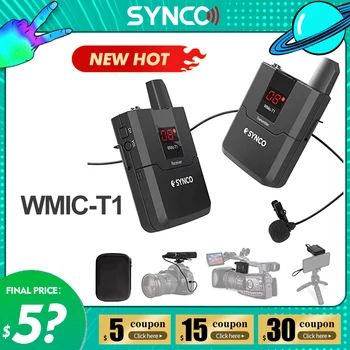 SYNCO WMic-T1 Bezdrôtový Lavalier Mikrofón Systém pre Fotoaparát a Smartphone, 16 Kanálov s Jeden Vysielač a Jeden Prijímač, M